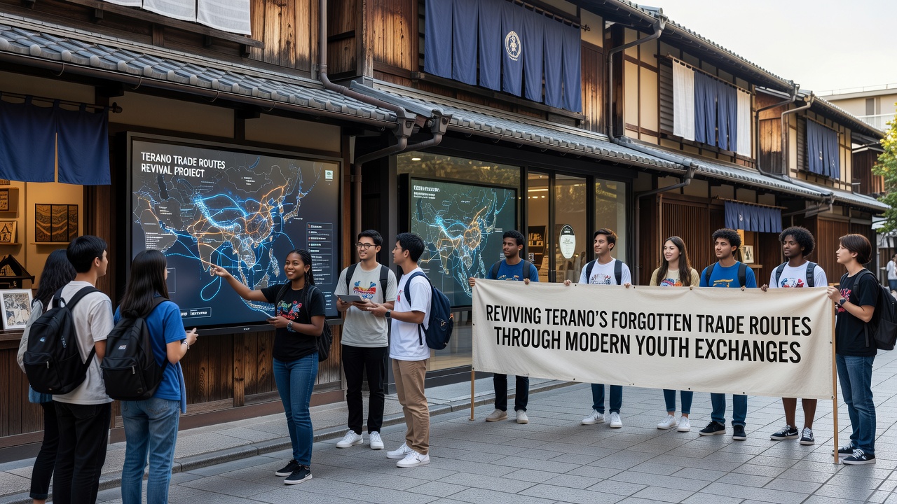 Youth participants mapping trade route markers during an exchange activity